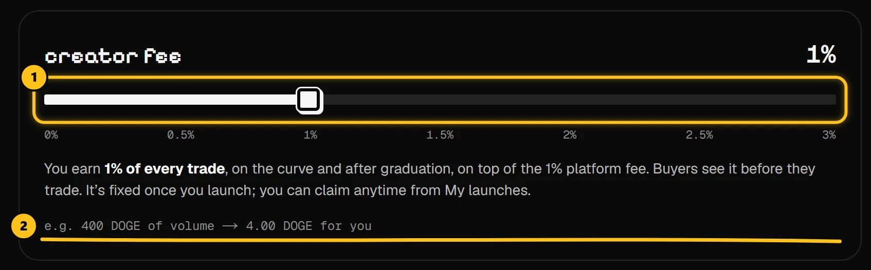 The creator fee slider