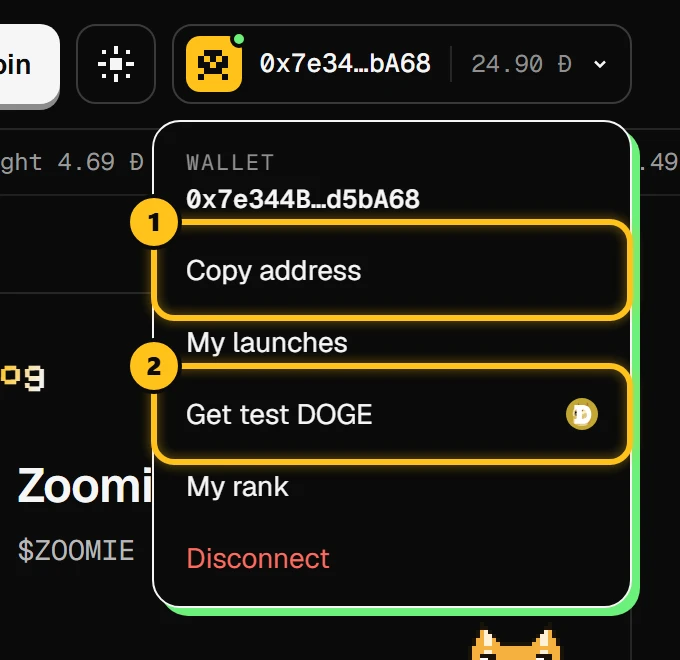 The wallet menu