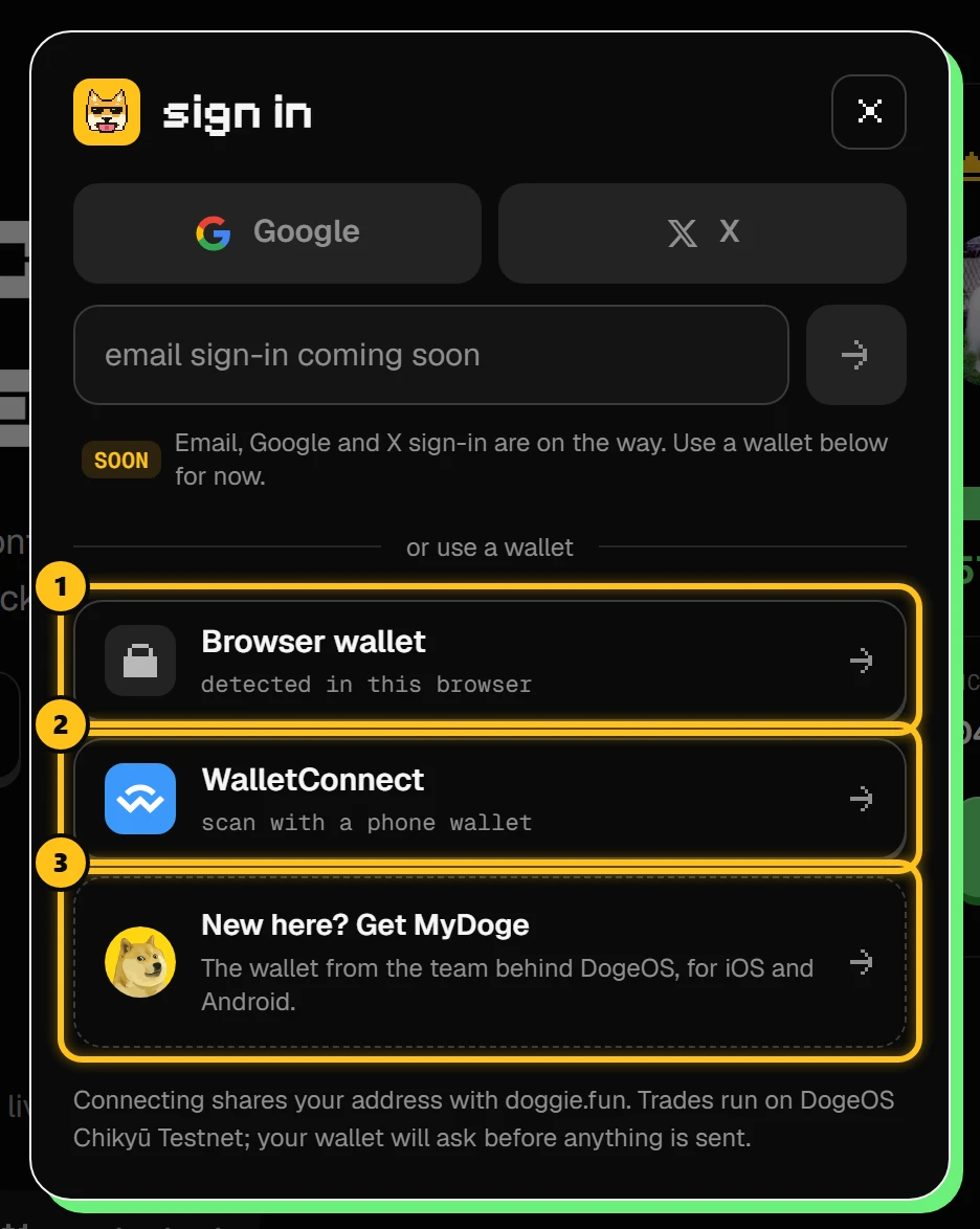 The sign in window with wallet options
