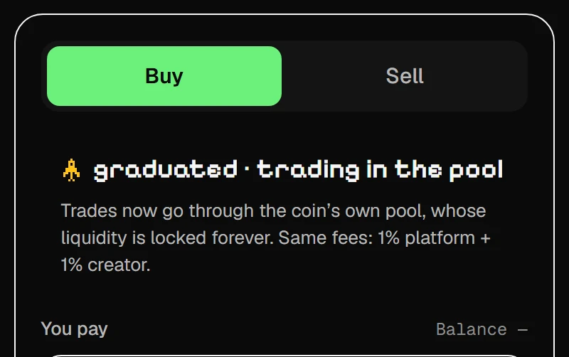 The trade panel of a graduated coin